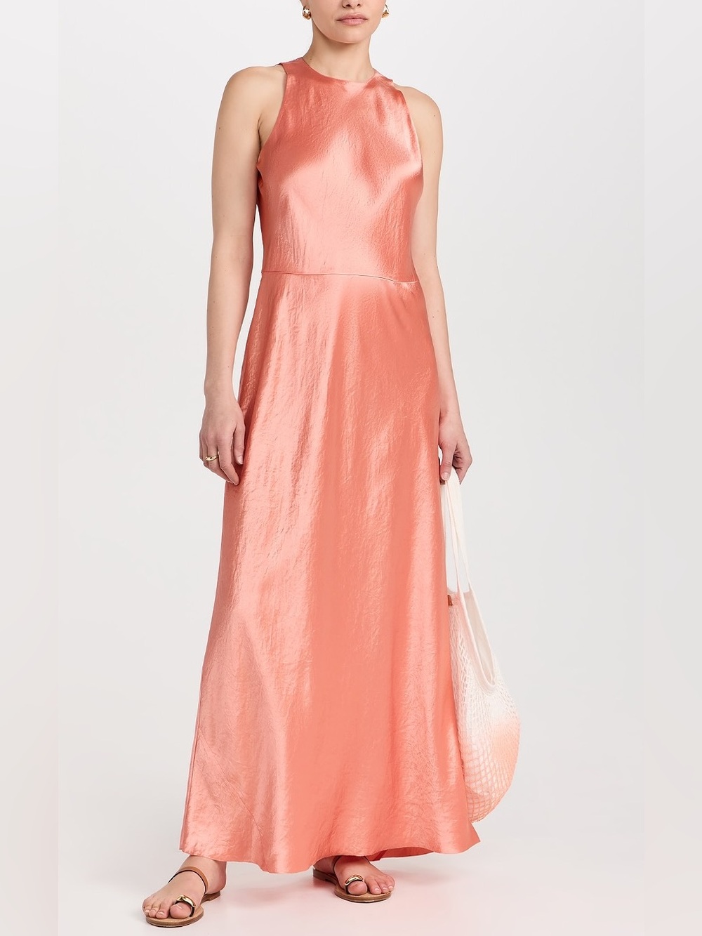 Vince Lean Coral Pink Halter Satin Maxi Dress size XL
